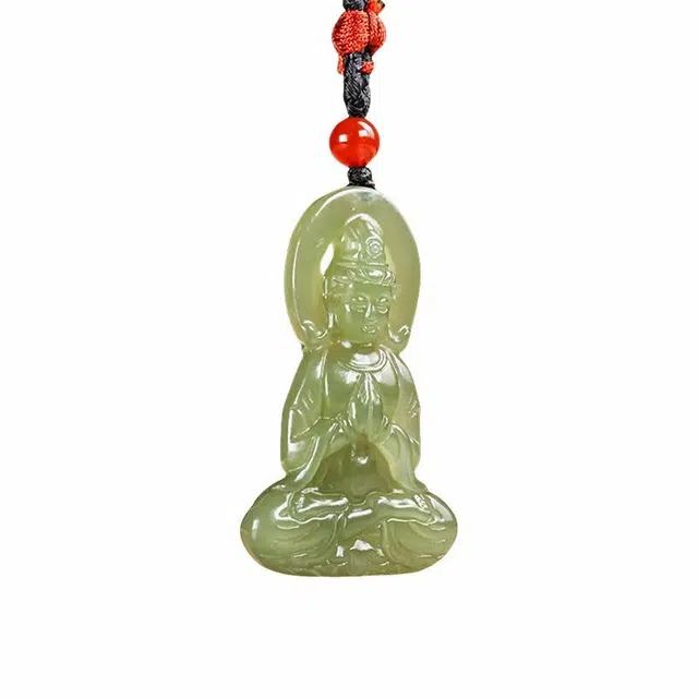 舒杰 吉祥观音 和田玉项链 青白玉 男女同款情侣款