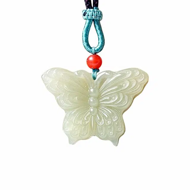 舒杰 高级感百搭蝴蝶 和田玉项链 青白玉 男女同款情侣款