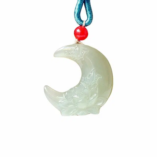 舒杰 小众设计荷花 和田玉项链 青白玉 男女同款情侣款