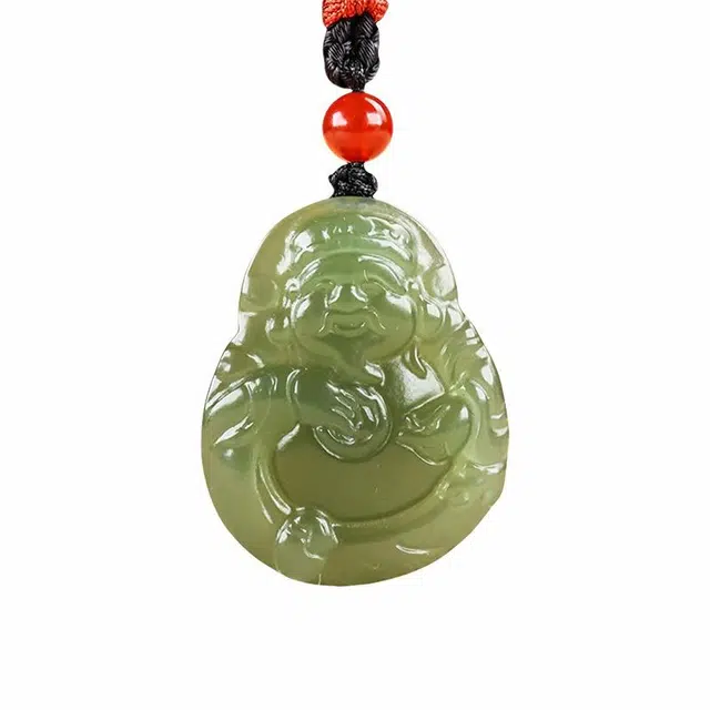 舒杰 招财进宝财神 和田玉项链 青白玉 男女同款情侣款
