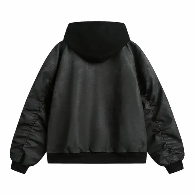 雅鹿 美式复古美拉德百搭简约学院风宽松休闲假两件连帽皮夹克外套 男女同款