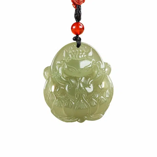 舒杰 精致招桃花九尾狐仙 和田玉项链 青白玉 男女同款情侣款