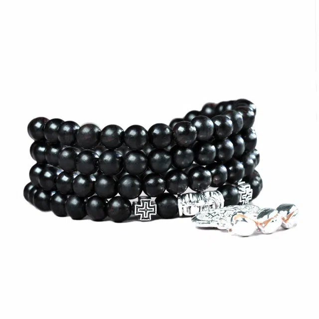 仙友 国潮新中式双圈平安锁文玩佛珠轻奢高级个性潮酷念珠八方来财平安喜乐考试考公上岸盘#好运配饰 黑檀 木作手串 男女同款情侣款