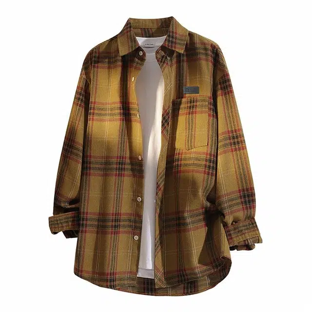 YOSICIL Plaid Shirt Detachable Brooch