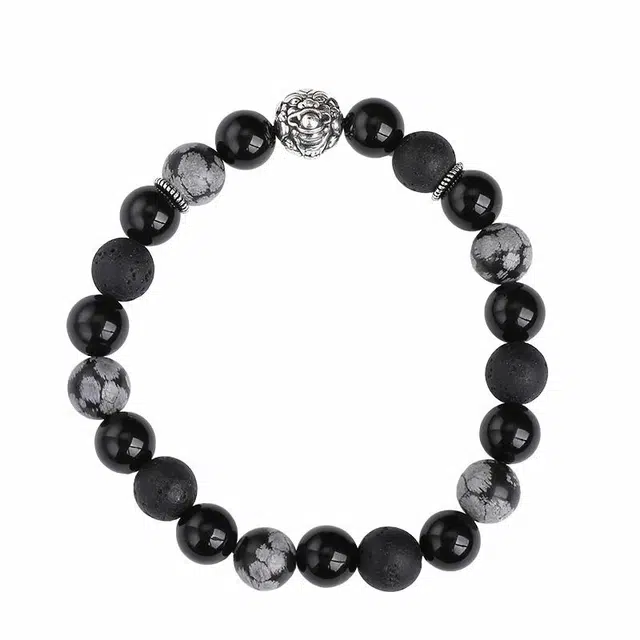 布达拉宫 原创设计火山石雪花石黑色 玛瑙 手串 男女同款情侣款