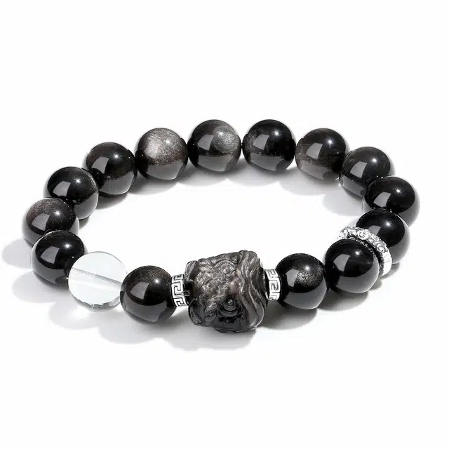 普陀山文创 【普陀山官方已过香】新中式国风纳福招财吞金兽貔貅  福气满满时来运转平安上岸串珠复古手饰#好运 黑曜石 手串 男女同款情侣款