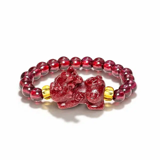 翠雅金楼 本命年红蛇年转运珠八方来财貔貅 吸金招财纳福吞金兽小众设计#好运 再造辰砂朱砂 玉石戒指 男女同款情侣款