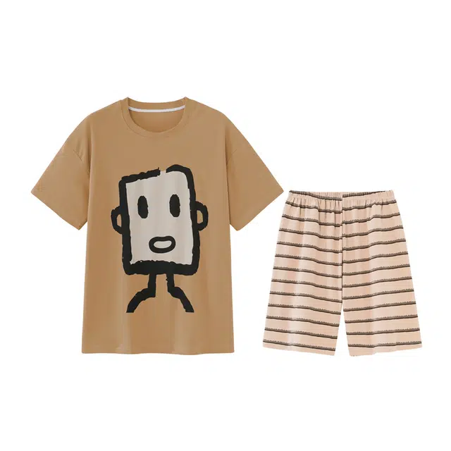 欧诗帛 休闲短袖薄款卡通家居服睡衣套装 男款 图片色