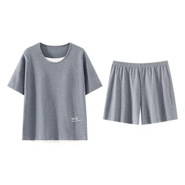 欧诗帛 薄款带胸垫休闲可外穿甜美短袖睡衣套装 女款 图片色