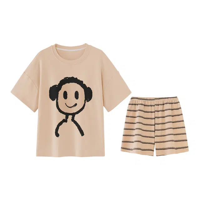 欧诗帛 可外穿甜美带胸垫学生休闲短袖睡衣套装 女款 图片色