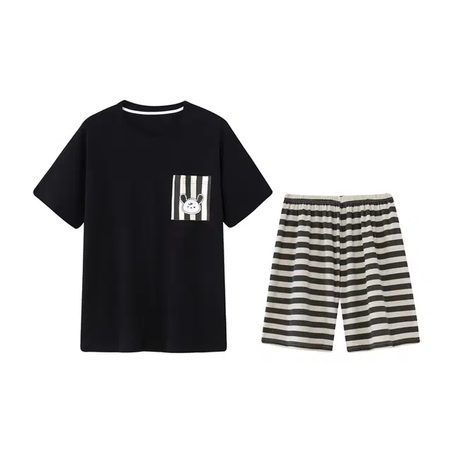 欧诗帛 薄款卡通休闲短袖可出门家居服睡衣套装 男款 图片色