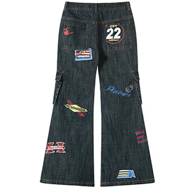 识恩 美式复古喇叭做旧工装时髦牛仔裤 女款