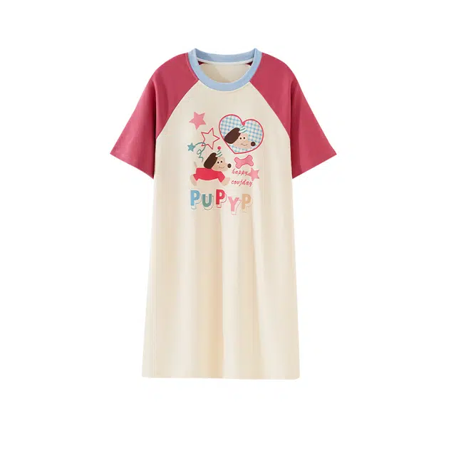 欧诗帛 可爱可外穿甜美带胸垫薄款短袖睡裙 女款 图片色