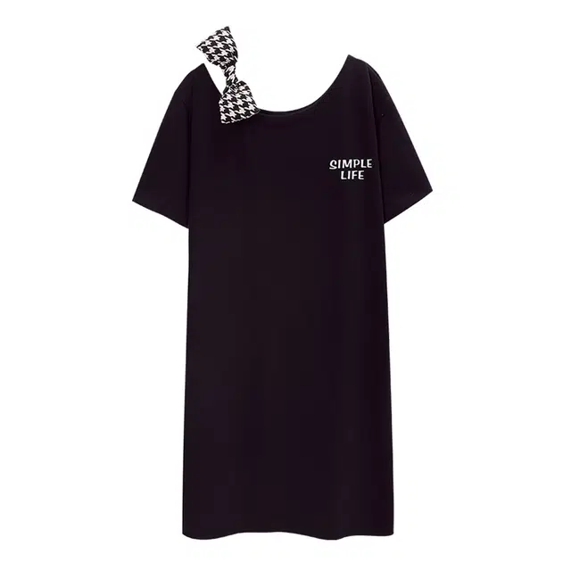 宫蝶 舒适纯色休闲短袖家居服可外穿睡裙 女款 黑色