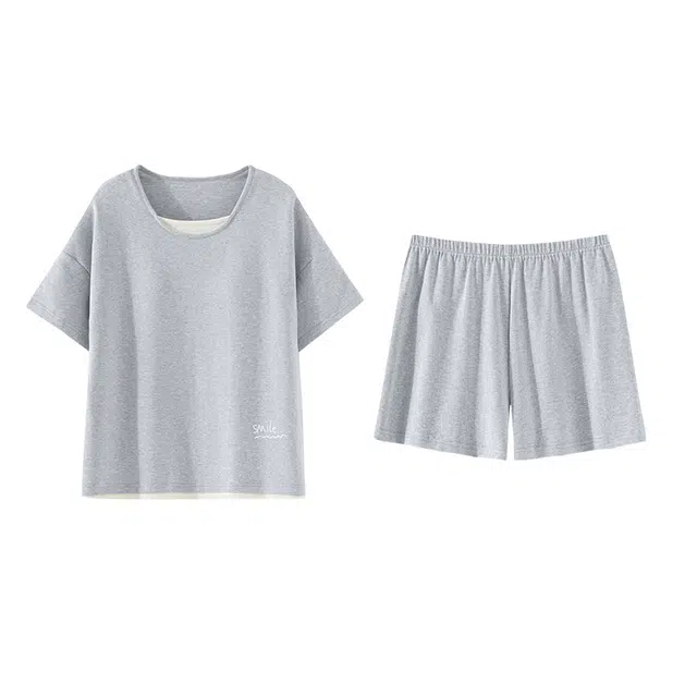 欧诗帛 可外穿短袖薄款带胸垫休闲睡衣套装 女款 图片色