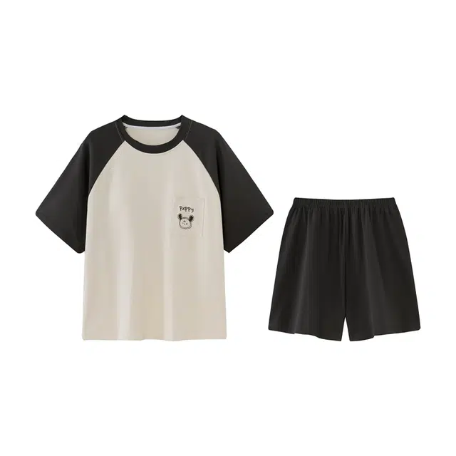 欧诗帛 甜美可外穿短袖薄款带胸垫学生休闲睡衣套装 女款 图片色