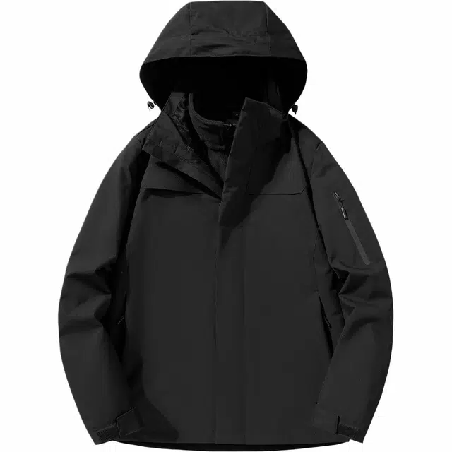 雅鹿  纯色时尚潮流  防水防风防紫外线透气耐磨保暖冲锋衣 男女同款 黑色