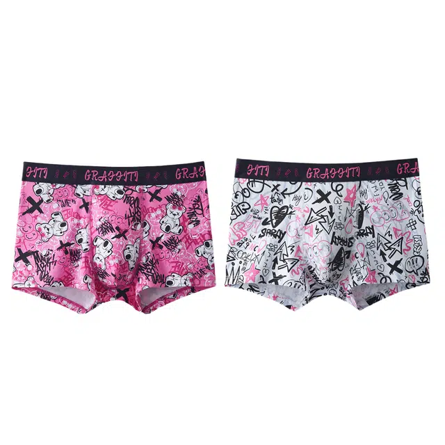 雅鹿 随性涂鸦潮流时尚嘻哈街头云感自由轻盈舒适柔软亲肤抑菌健康呵护高弹贴合裸感无痕内裤 男款 组合装