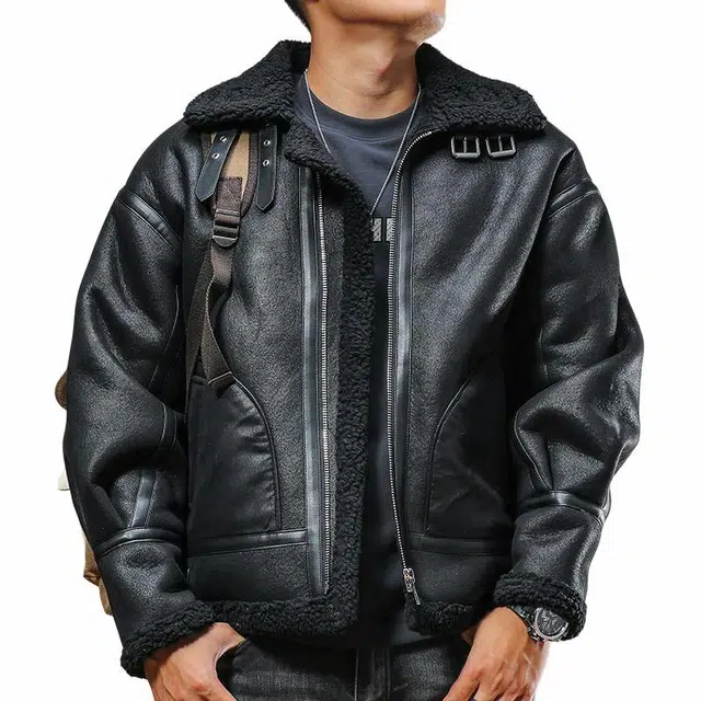季言 超厚羊羔绒皮毛一体加绒保暖翻领棉服 男款
