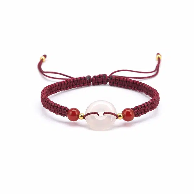 【s925银 不掉色】 聆听花开 新中式国风平安扣编绳红色本命年 民族风古风时尚文艺转运珠可调节#好运 水晶 手绳 男女同款情侣款
