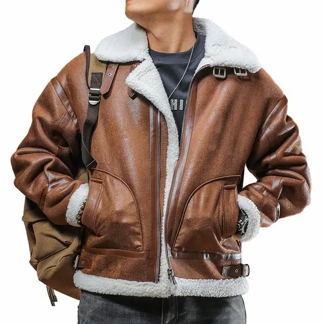 季言 超厚羊羔绒皮毛一体加绒保暖翻领棉服 男款