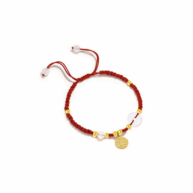 中国珠宝 圆满幸福 转运珠平安喜乐岁岁平安 开运吉祥如意本命年上岸手工编绳好运 玉髓 手链 男女同款情侣款