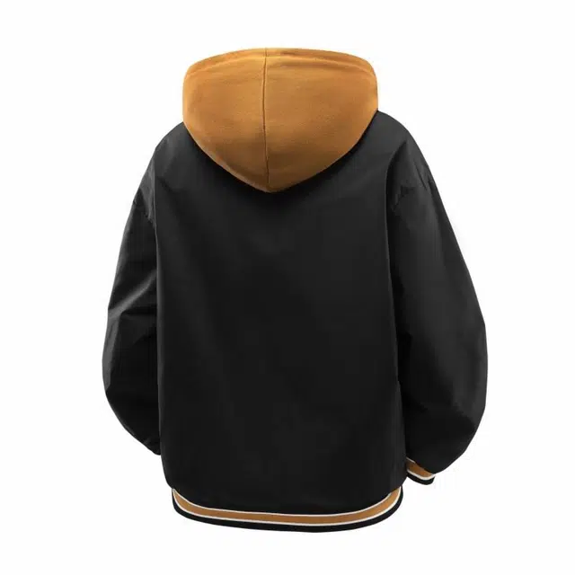 雅鹿 美式复古时尚连帽拉链长袖假两件夹克外套 男女同款