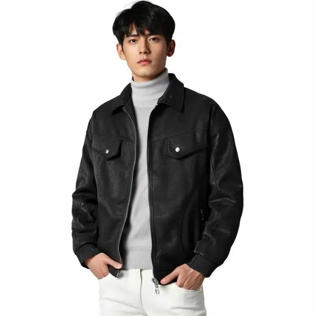 雅鹿 复古高街通勤百搭工装多口袋水洗做旧休闲翻领宽松教练皮夹克外套 男女同款