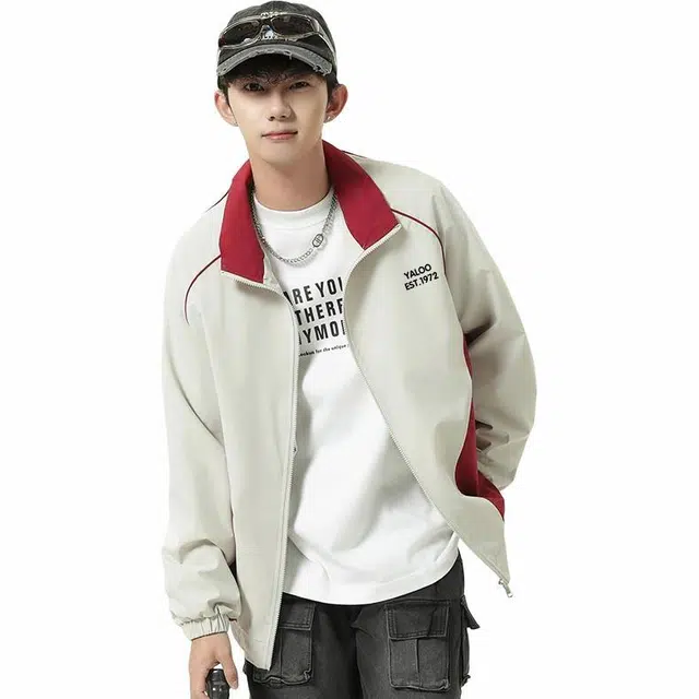 雅鹿 复古撞色拼接学院风百搭宽松休闲户外运动高街翻领教练夹克外套 男女同款