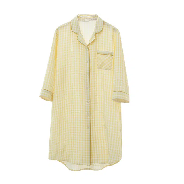 怡吾色 家居简约清新小格纹长袖睡裙 女款