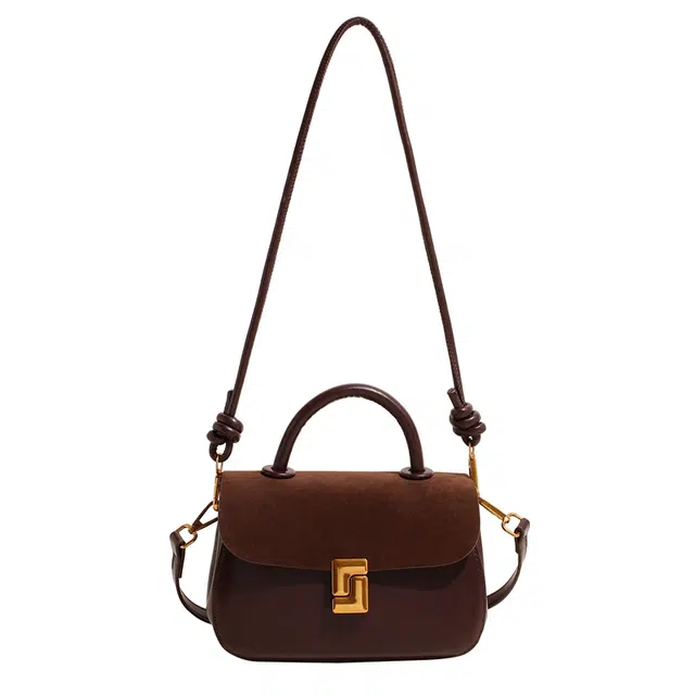 草丛喵喵喵 复古高级感小众简约设计时尚百搭 麂皮绒 马鞍包手提包 女款 咖啡色/酒红色