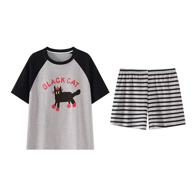 欧诗帛 甜美短袖带胸垫休闲可外穿夏季睡衣套装 女款 图片色