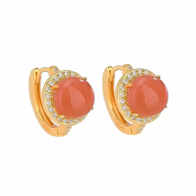 小银匠 圆满闪耀新中式复古宫廷古风耳饰 玛瑙 玉石耳环 女款