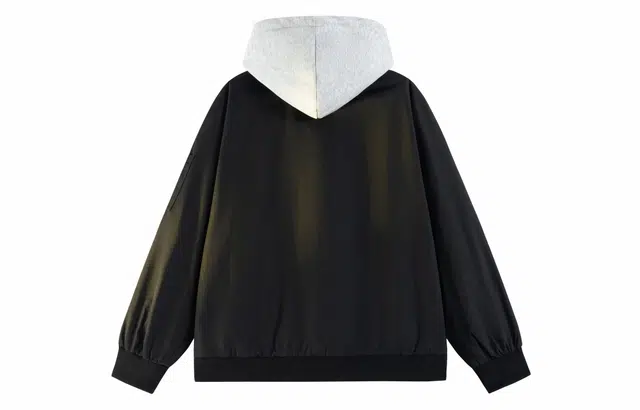 雅鹿 学院风清新假两件连帽双边口袋防风工装宽松舒适通勤休闲夹克外套 男女同款