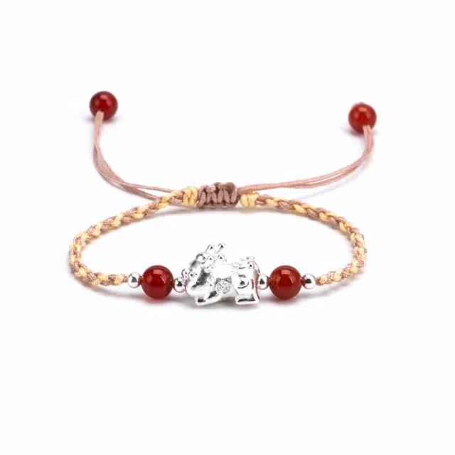【s925银 不掉色】 聆听花开 新中式国风貔貅编绳招财纳福 国潮民族风文艺简约设计小众时尚气质百搭可调节#好运 水晶 手绳 男女同款情侣款