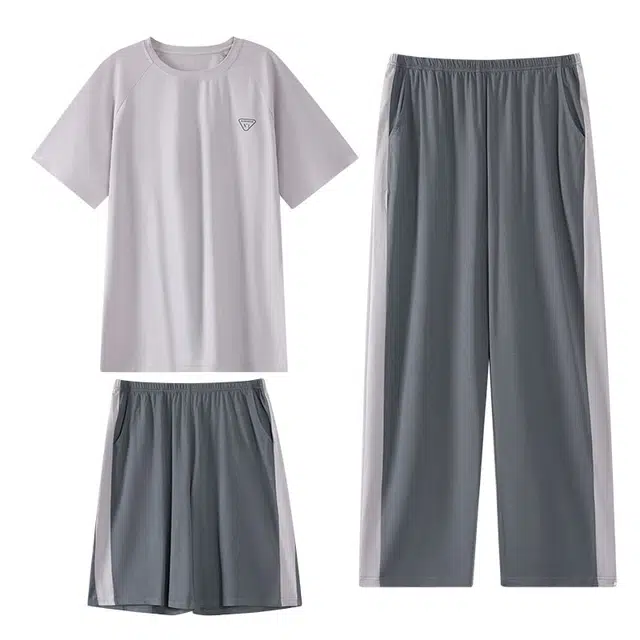 好福份 简约风圆领套头短袖长裤睡衣套装 男款 图片色