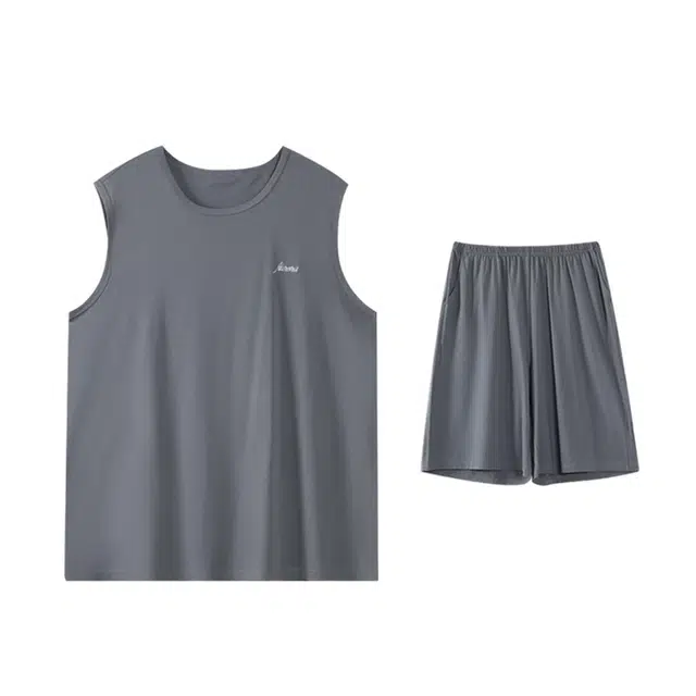 好福份 简约风无袖休闲舒适家居服睡衣套装 男款 图片色