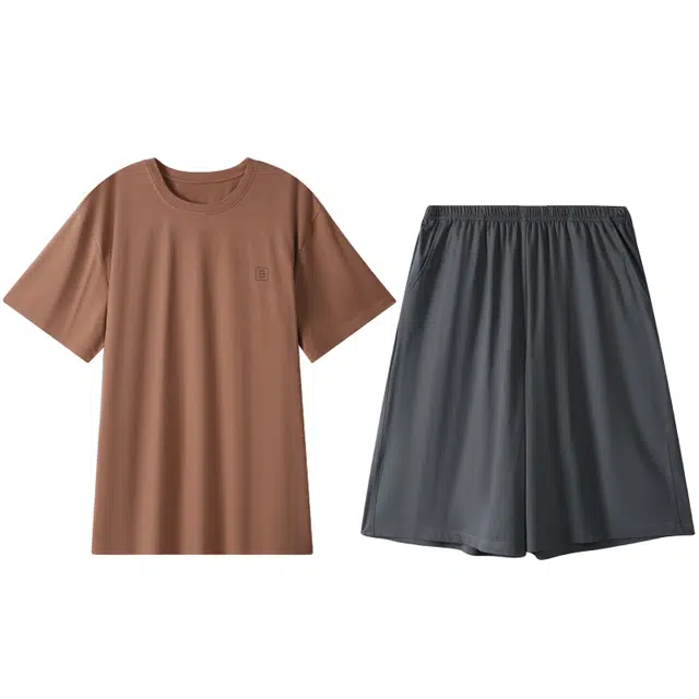 好福份 圆领薄款短袖休闲舒适家居服睡衣套装 男款 图片色