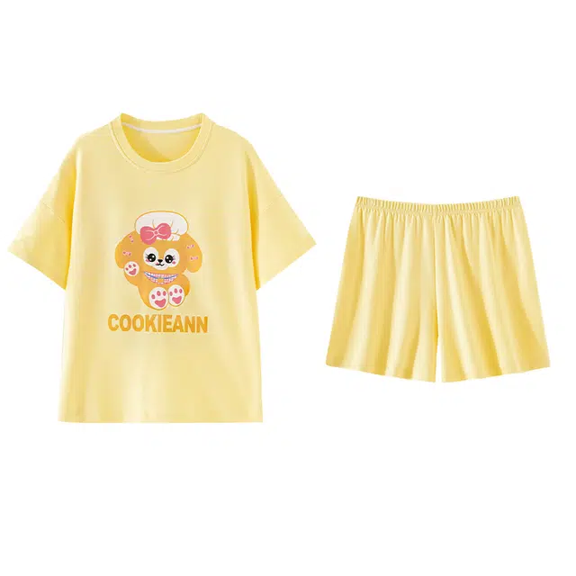 欧诗帛 甜美短袖可外穿薄款带胸垫休闲家居服睡衣套装 女款 图片色