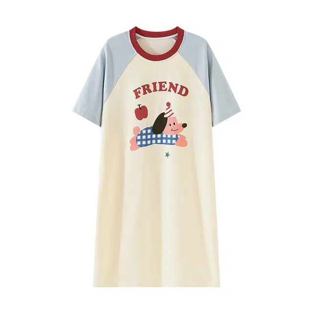 欧诗帛 可爱薄款带胸垫甜美短袖家居服可外穿睡裙 女款 图片色