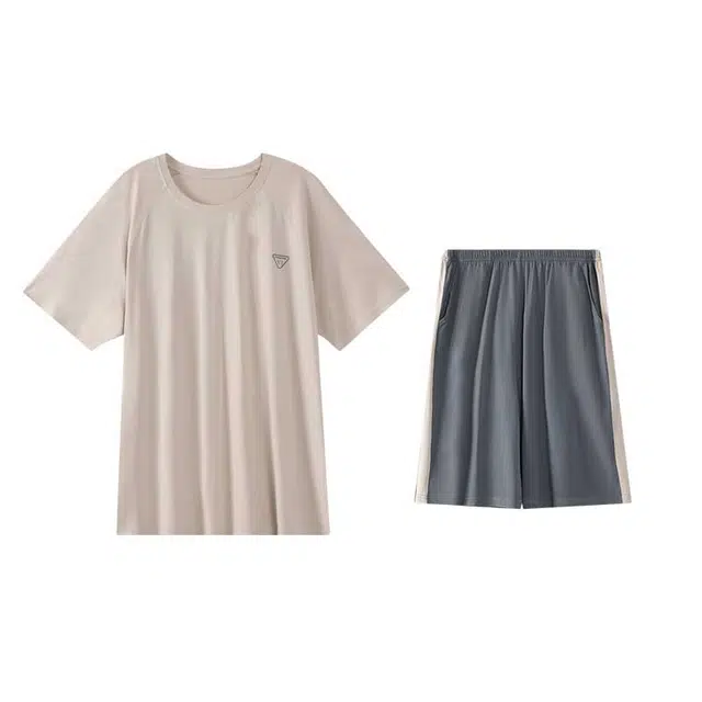 好福份 简约纯色柔软短袖五分裤睡衣套装 男款 图片色
