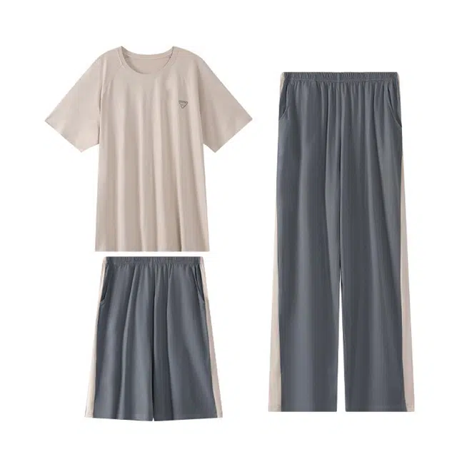 好福份 休闲纯色透气短袖睡衣套装 男款 图片色