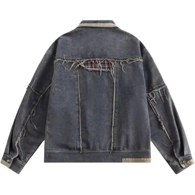 寻星记 美式高街拼接工艺打造的休闲宽松翻领开衫牛仔外套 男女同款