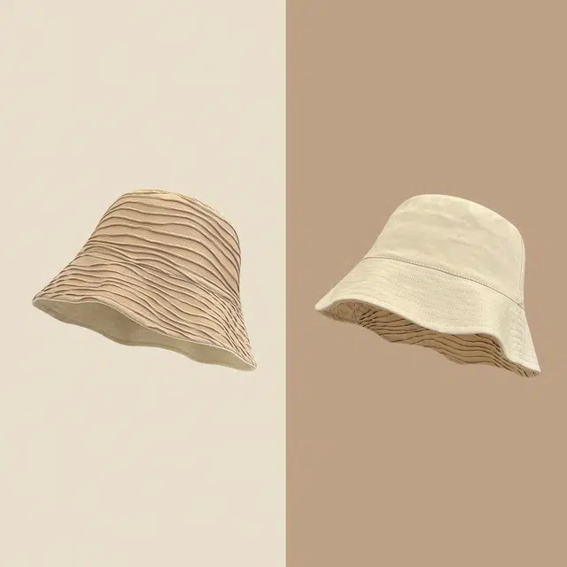 优幽兰 韩版小众设计感波浪纹双面防晒春夏小众显脸小水桶帽百搭休闲高级感防紫外线遮阳纯色盆帽素颜遮脸 棉 渔夫帽 女款