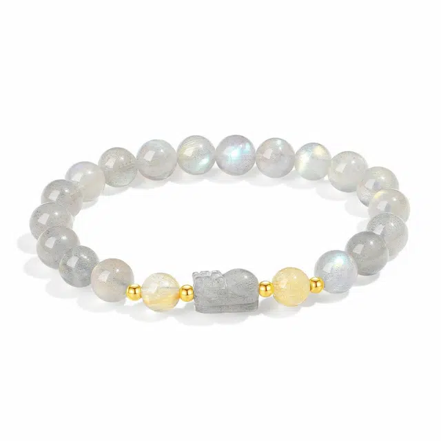 普陀山文创 新中式气质百搭转运纳福聚财 能量净化灰月光好运旺财串珠 礼盒装#好运 水晶 手串 女款