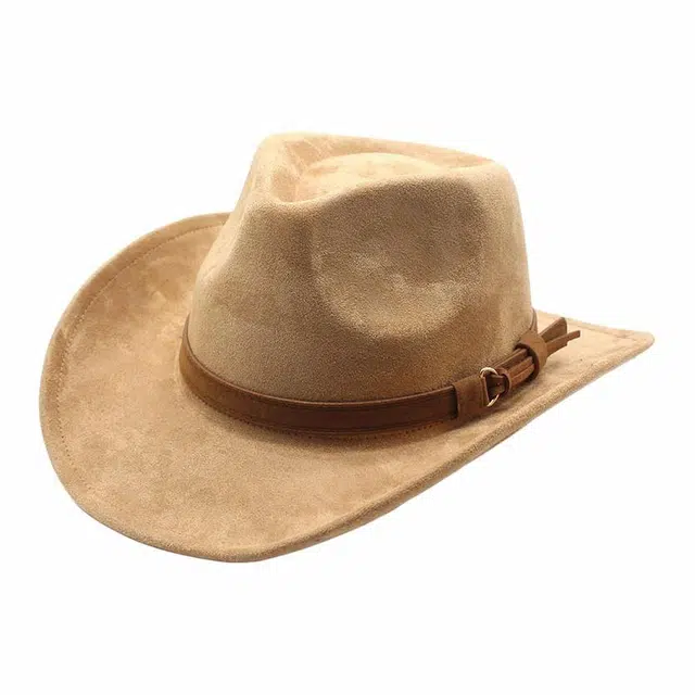 木林森 英伦风西部牛仔帽遮阳帽 皮扣皮带帽子骑士帽百搭 麂皮绒 礼帽 男女同款情侣款