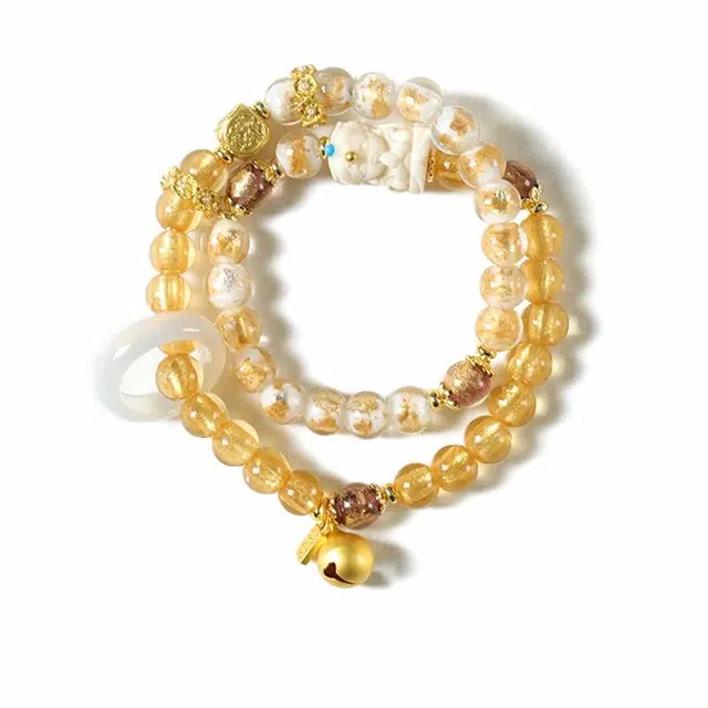 【做个富婆】 琉堇 凤凰涅磐 新中式招财转运珠 双圈叠戴手饰品 小众高级感招桃花水逆退散#好运 琉璃 手串 男女同款情侣款