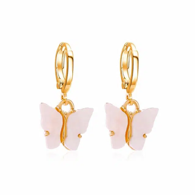 前方大荒野 白贝母蝴蝶耳扣森系小清新温柔甜美简约时尚小众设计轻奢高级感迷人精致小巧时髦个性百搭 钛钢 耳环 女款