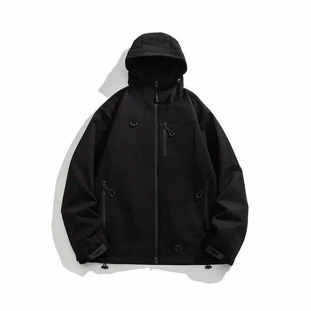 雅鹿  户外纯色连帽长袖  防风冲锋衣 男款