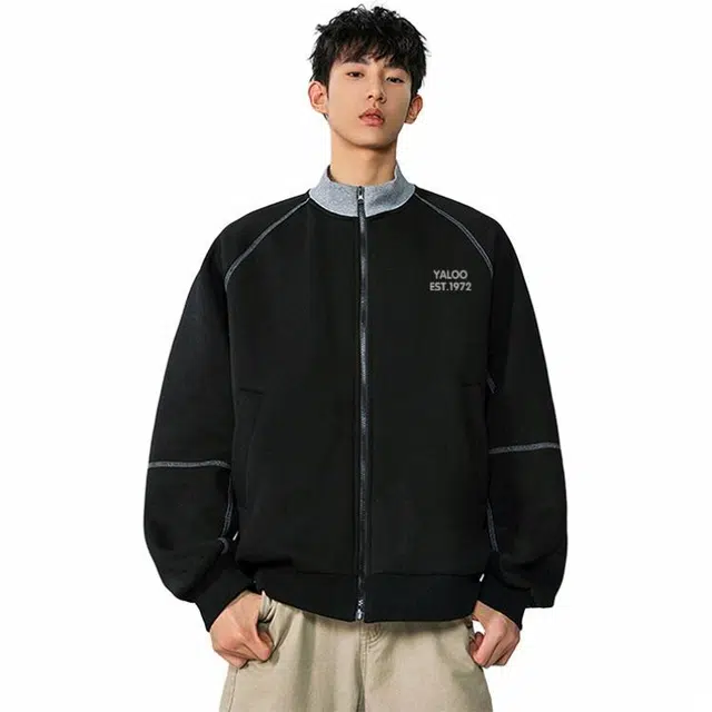 雅鹿 美式复古百搭运动设计辑明线休闲立领宽松插肩夹克外套 男女同款